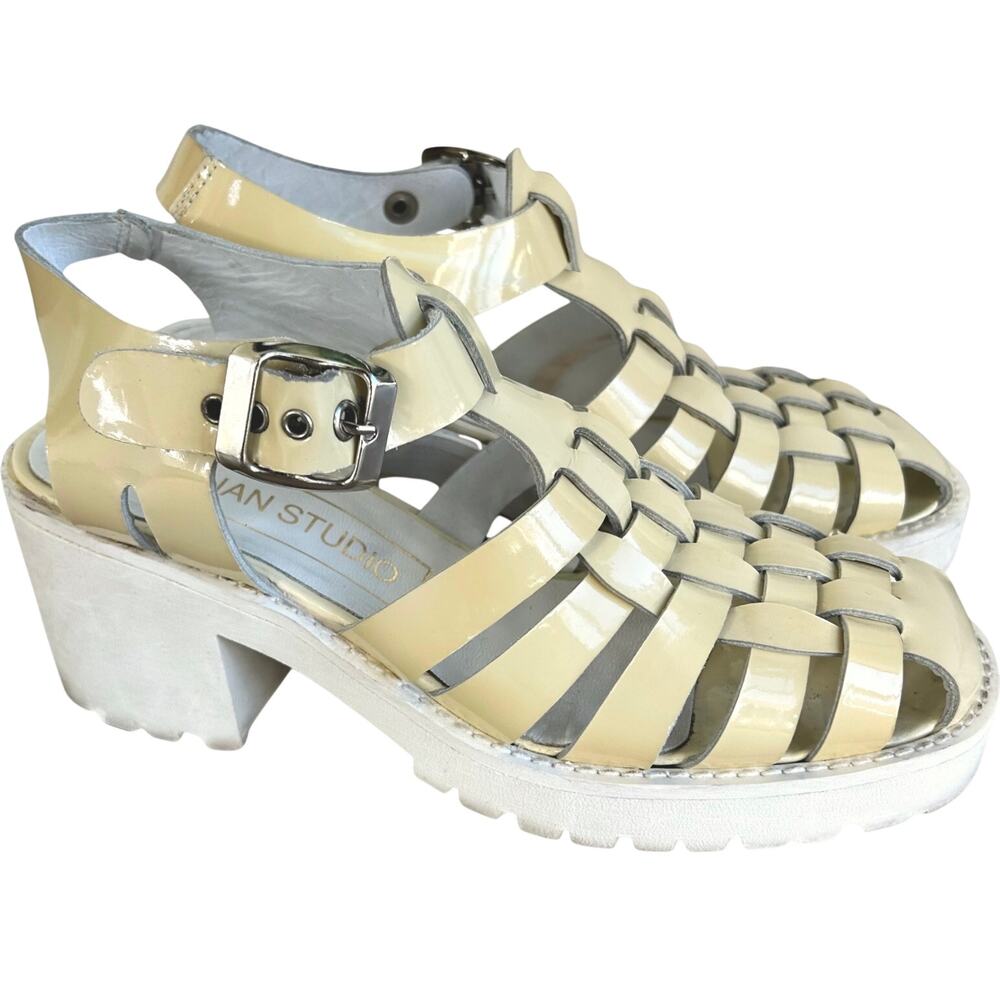 Kélian Studio Woven Patent Platform Sandals Butter Cream Fisherman Y2K EU 36
